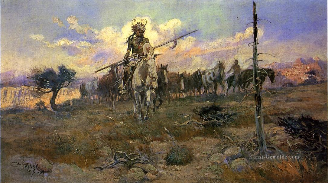 Bringing home the Cowboy verdirbt Charles Marion Russell Indianer Ölgemälde